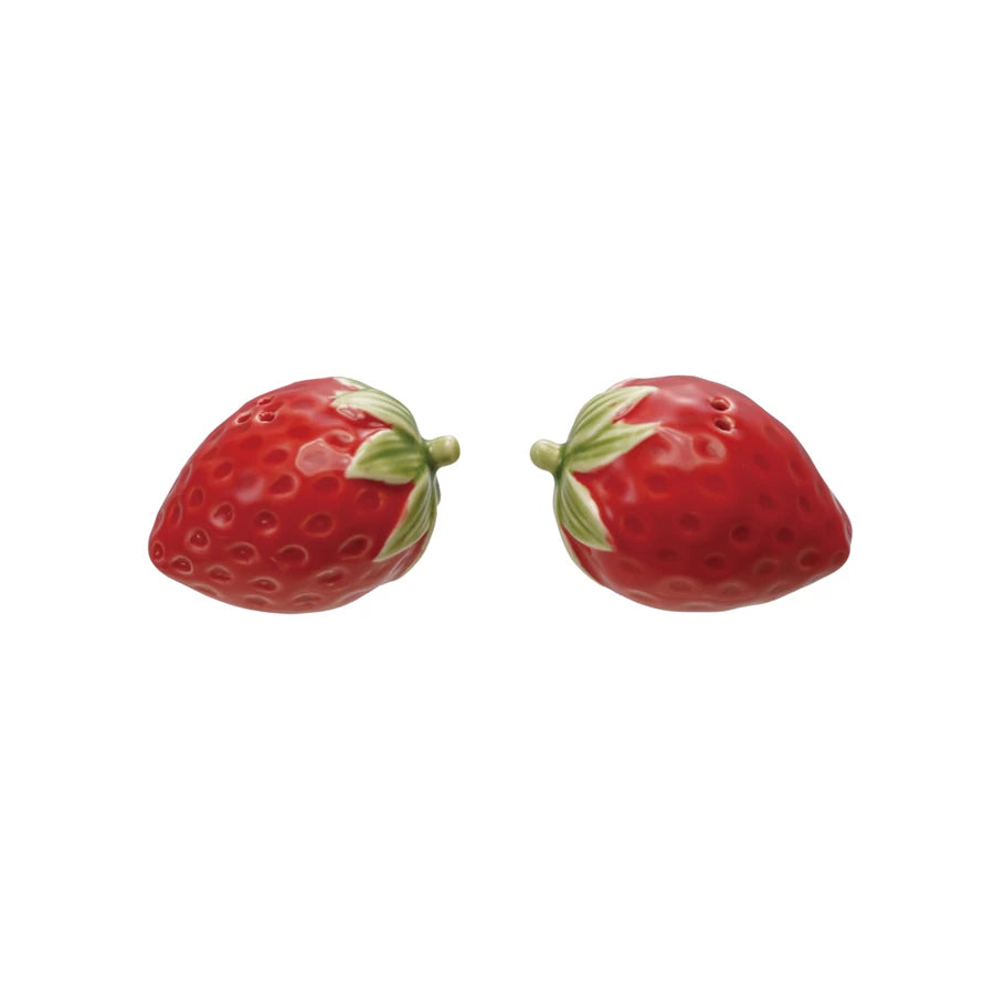 Hand-Painted Strawberry Shaped Salt & Pepper Shakers.