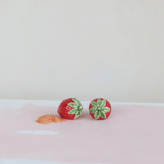 Hand-Painted Strawberry Shaped Salt & Pepper Shakers.