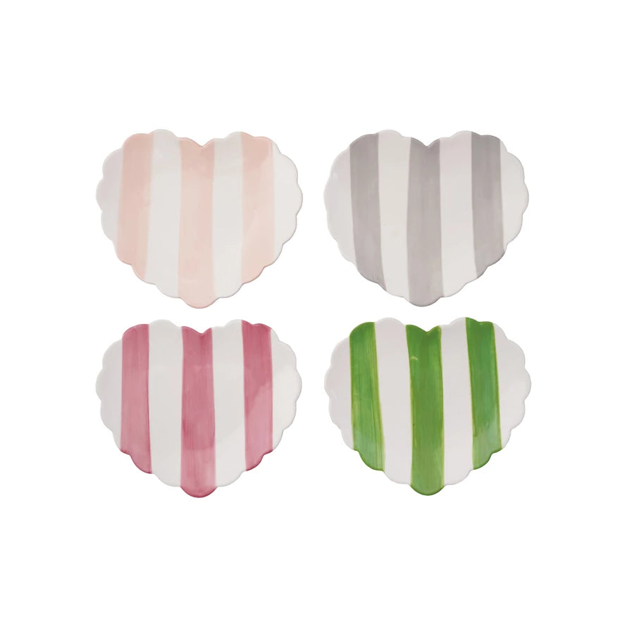 Stoneware Striped Heart Shaped Dish