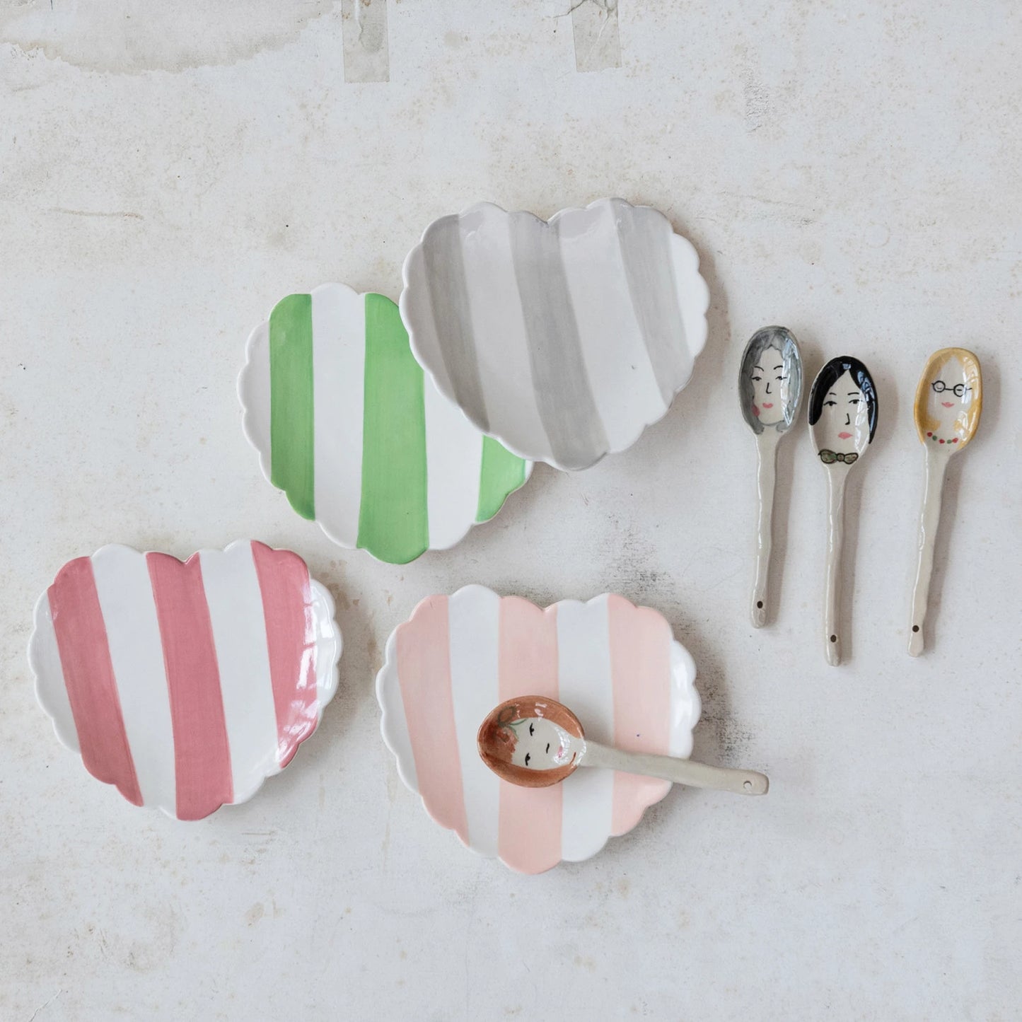 Stoneware Striped Heart Shaped Dish