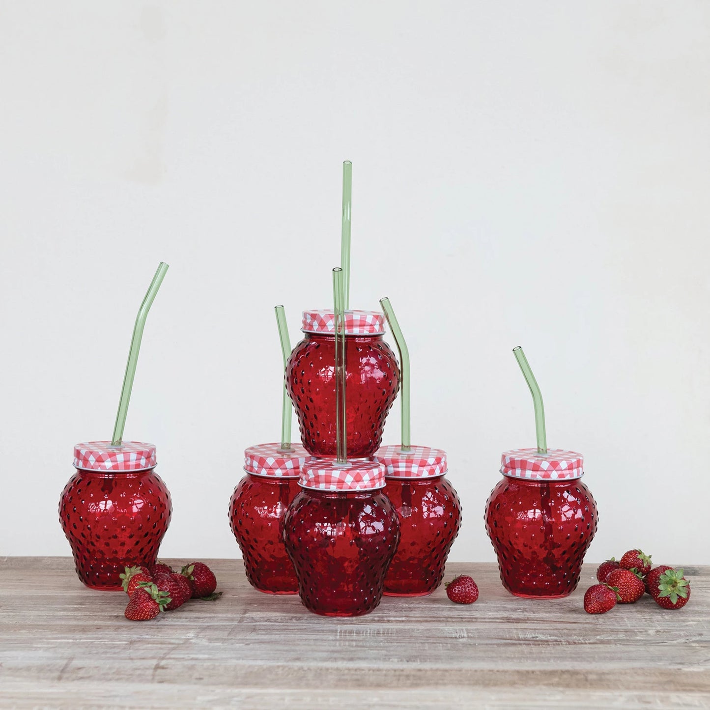 16 oz. Strawberry Shaped Glass with Lid & Glass Straw