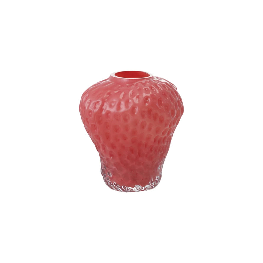 Glass Strawberry Shaped Vase, Opaque Pink