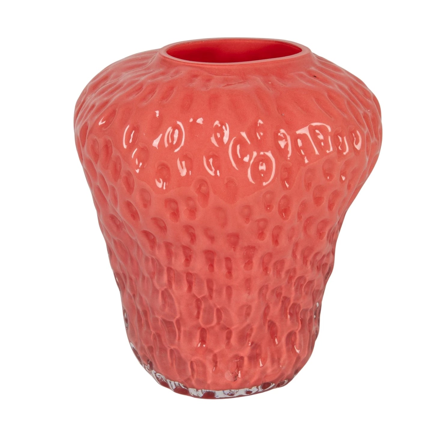 Glass Strawberry Shaped Vase, Opaque Pink