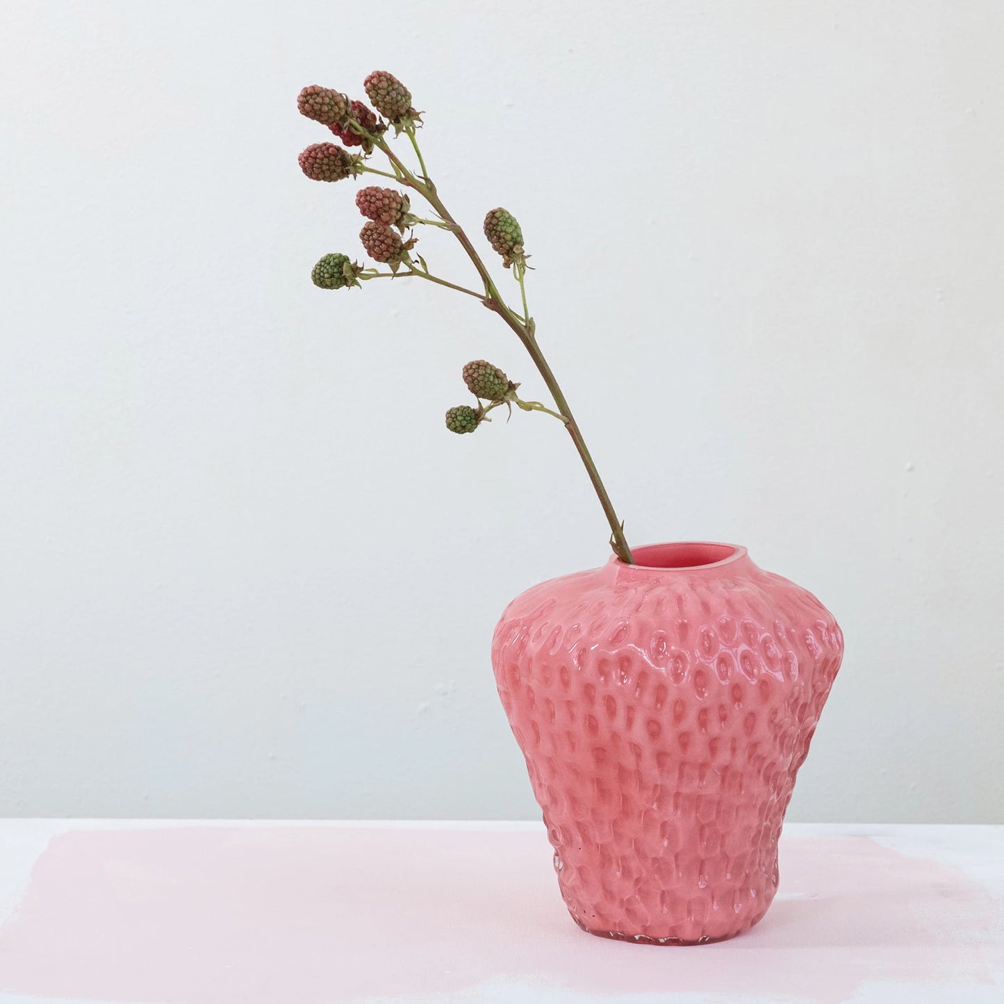 Glass Strawberry Shaped Vase, Opaque Pink