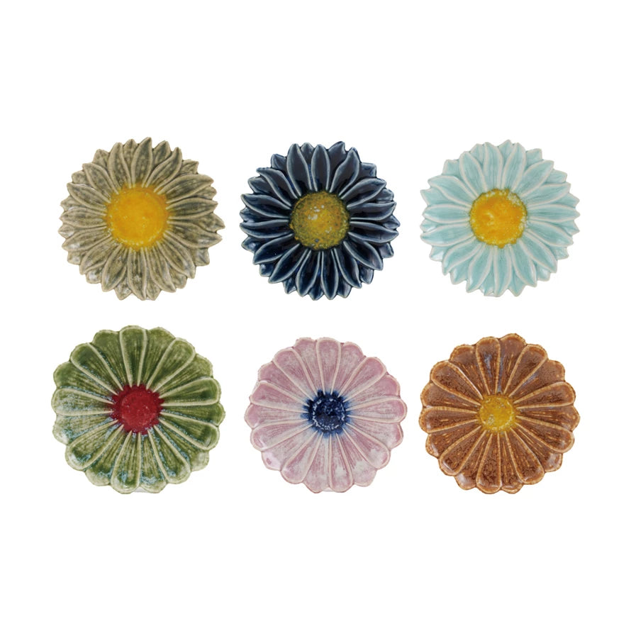 Stoneware Flower Shaped Plate, Reactive Glaze