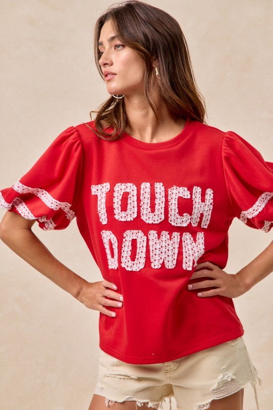 Gameday Theme Top with Touch Down Patchwork