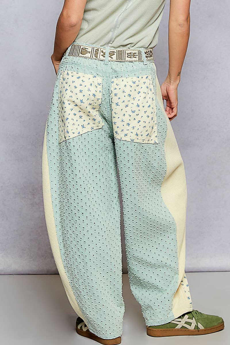 Textured Twill with Dart Detail Solid Pants
