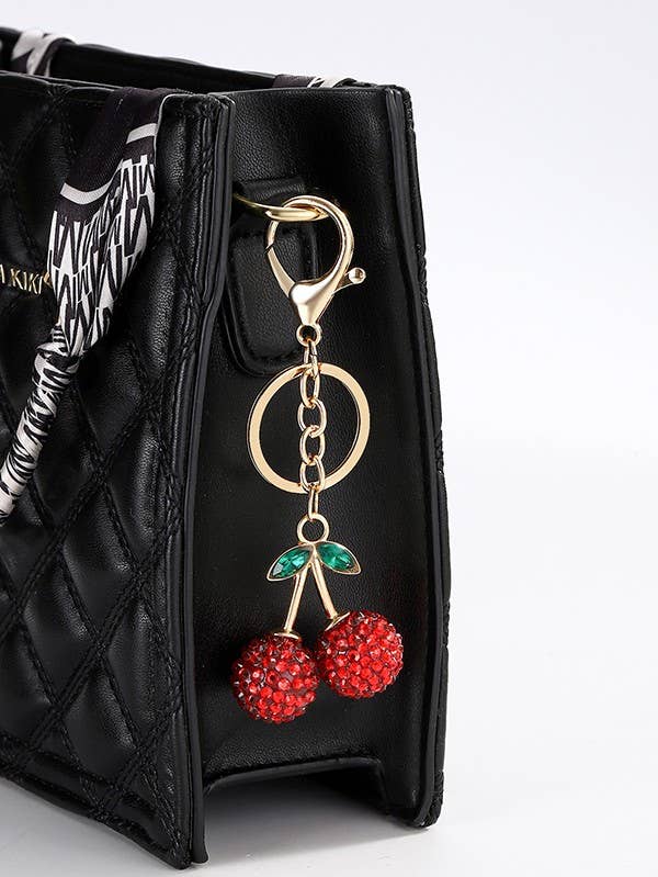 Rhinestone Cherry Drop Keychain
