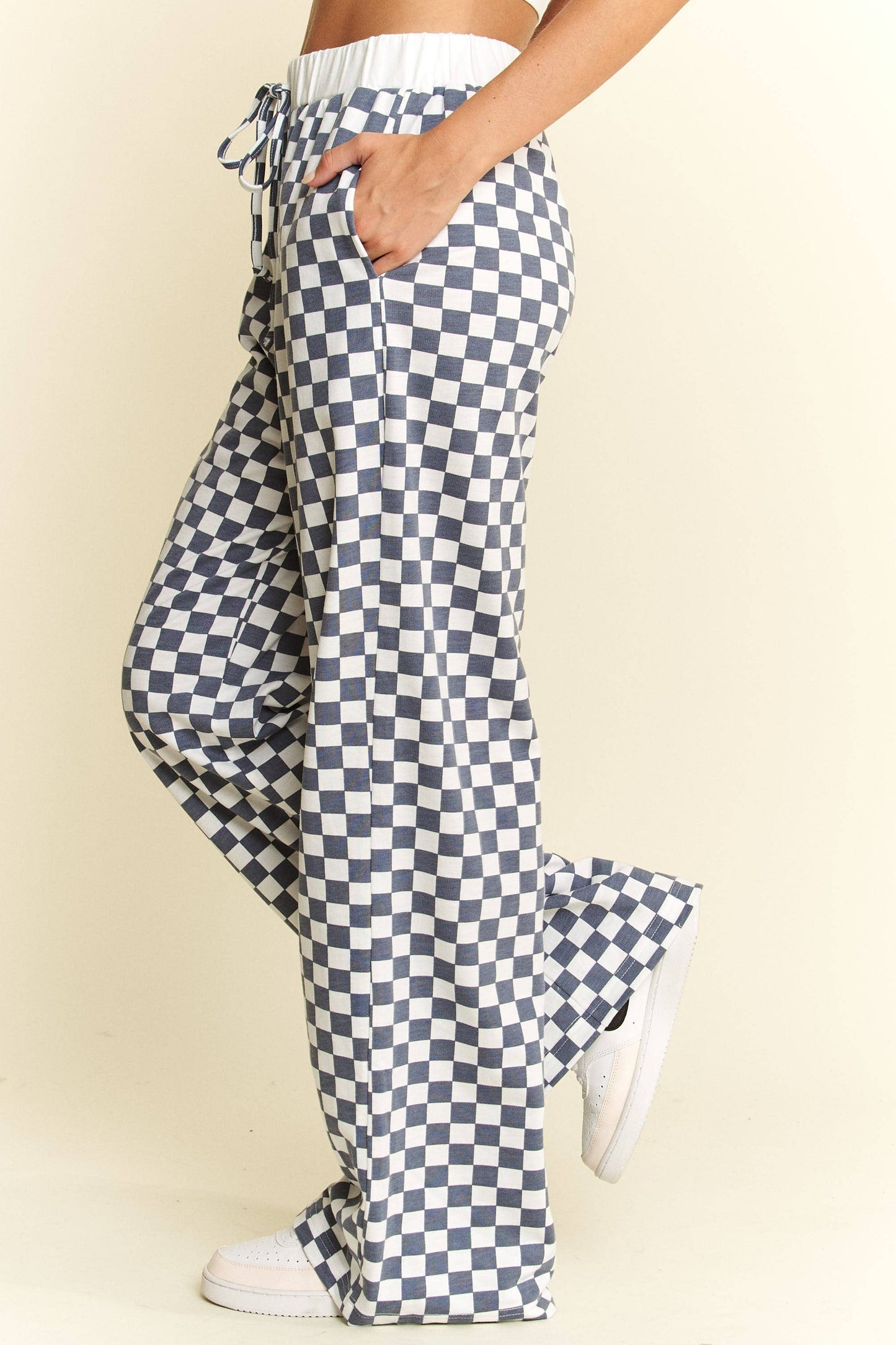 Checkered Print Straight Leg Boxer Pants