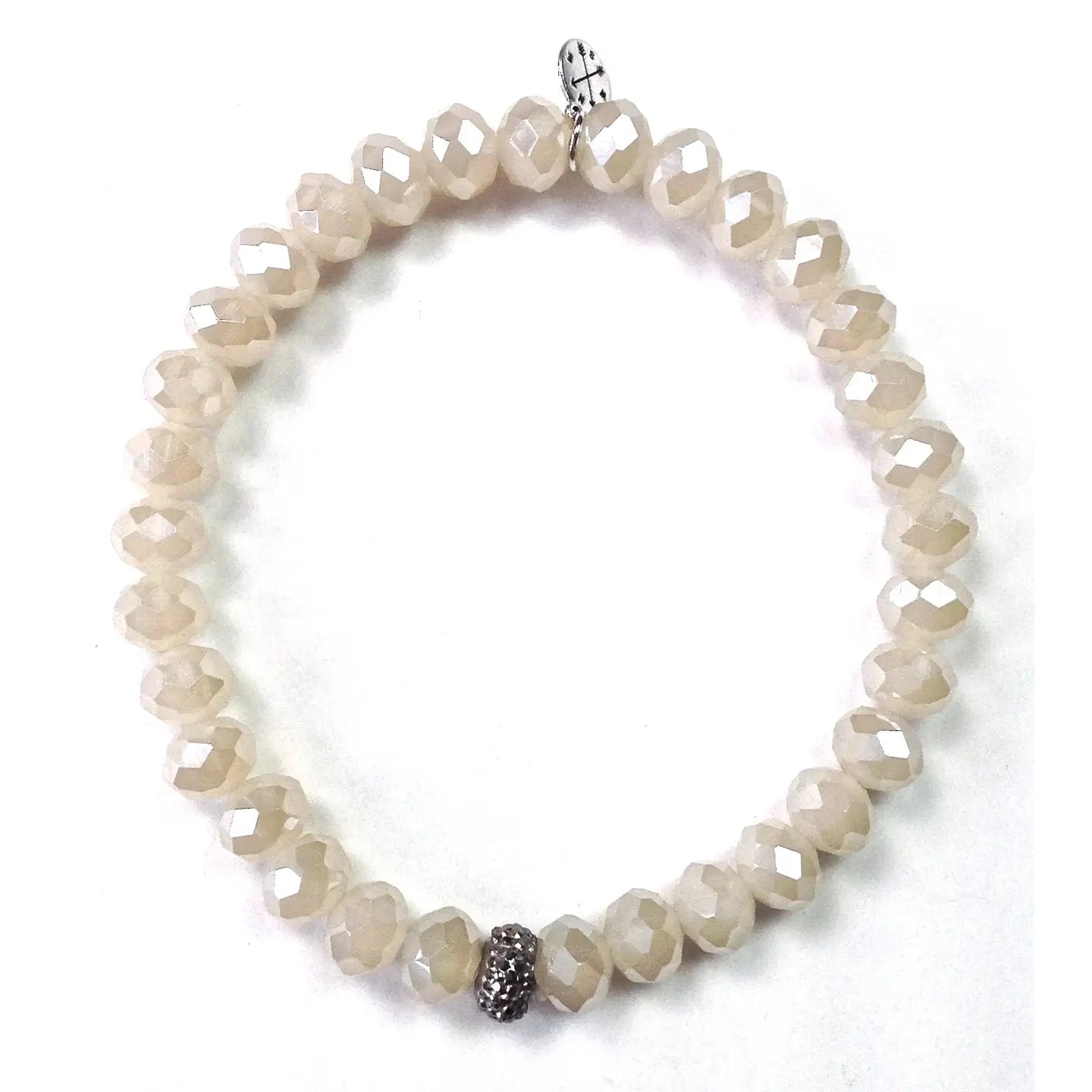 8mm Faceted Glass Stretch Bracelet - Cream