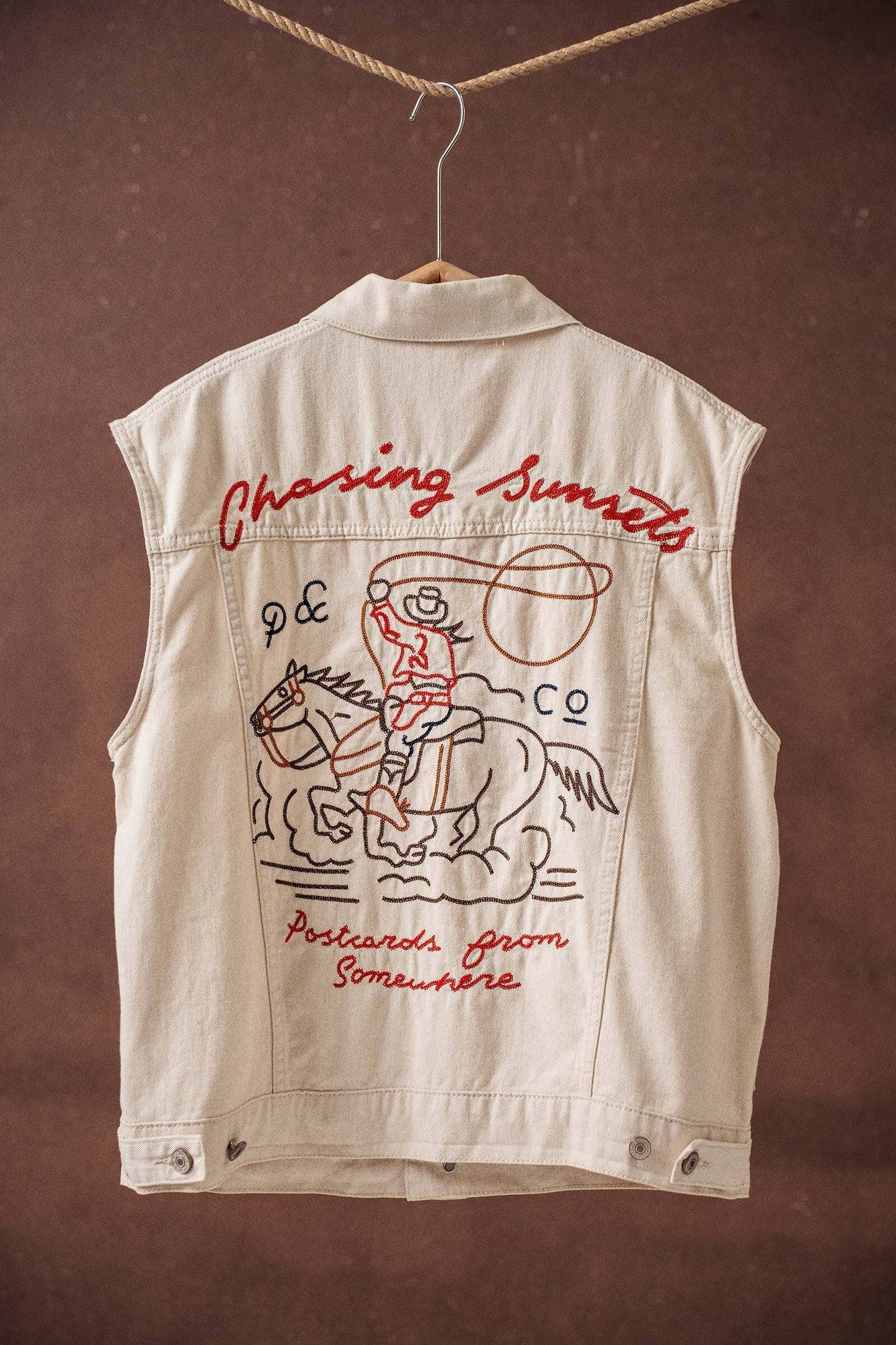Western Sunset Embroidered Denim Vest