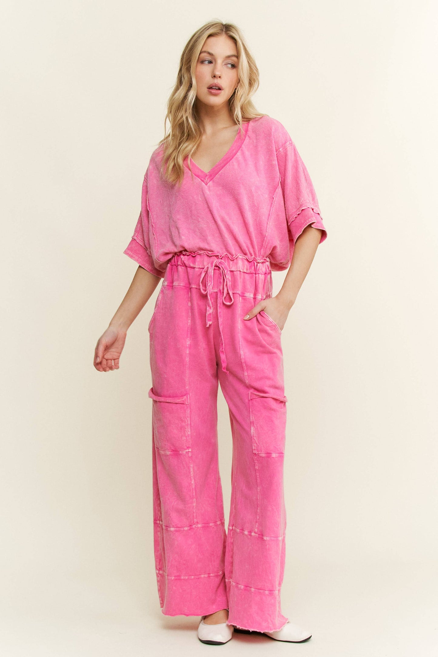 Mineral Wash Wide Leg Cropped Pants