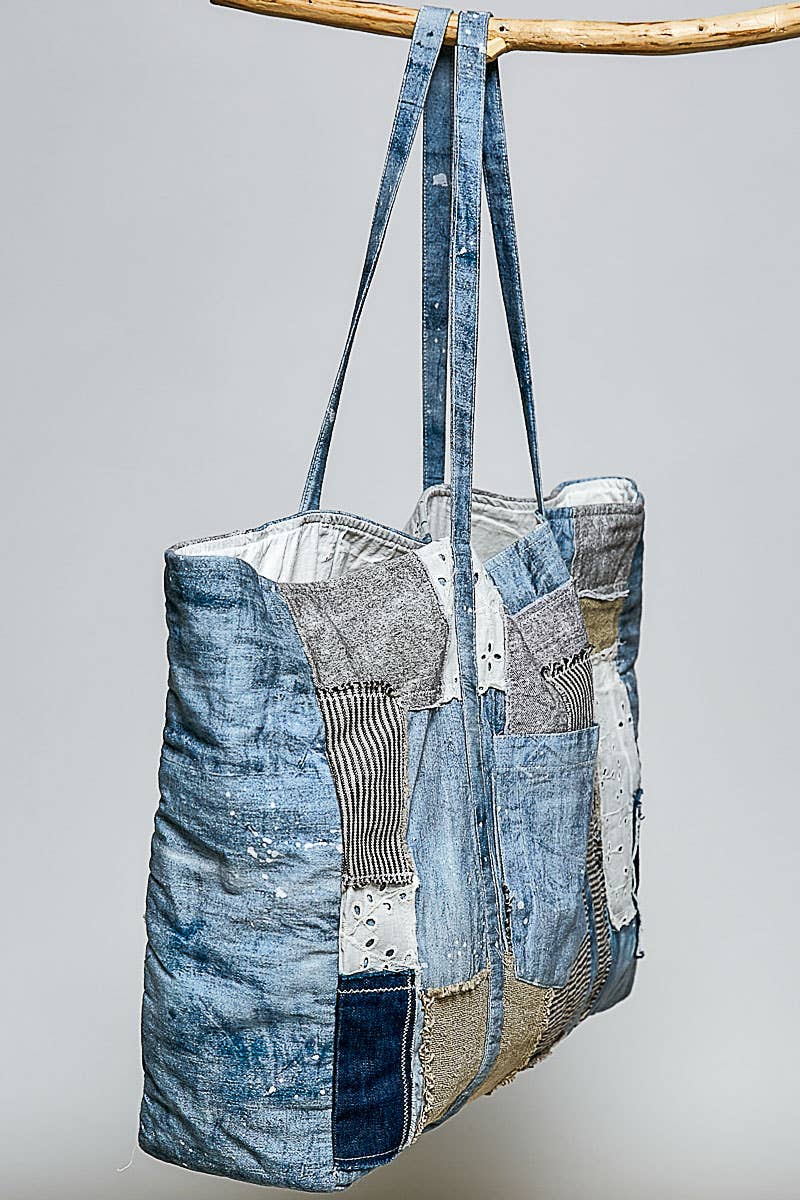 Unique Mix Patchwork Vintage Denim Casual Tote Bag
