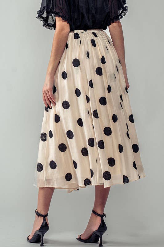 Polka Dot Elastic Waist Midi Skirt