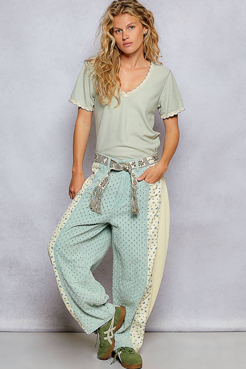 Textured Twill with Dart Detail Solid Pants