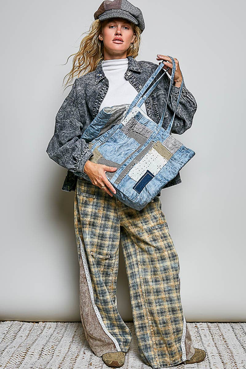 Unique Mix Patchwork Vintage Denim Casual Tote Bag