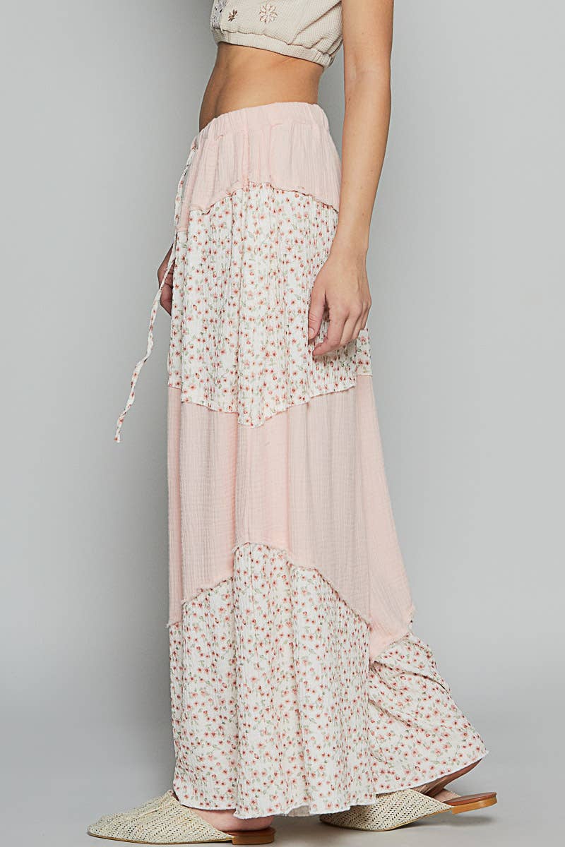 Contrast Floral Double Gauze Woven Pants