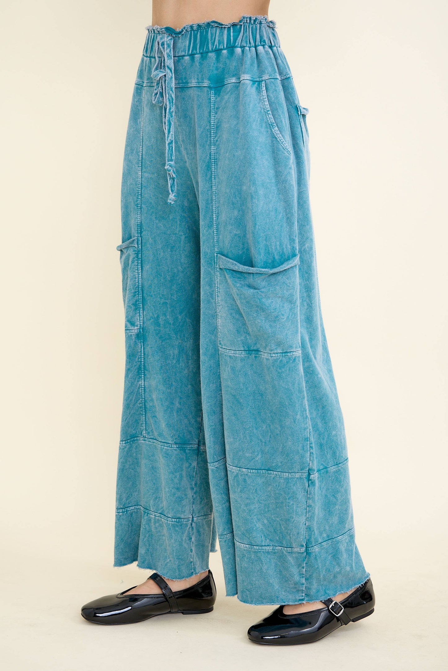 Mineral Wash Wide Leg Cropped Pants