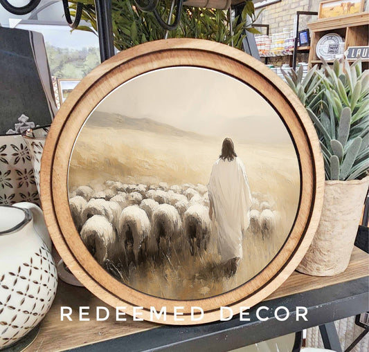 8" Round Jesus Sheep Art
