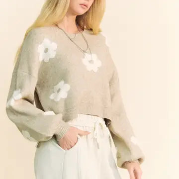 Floral Printed Loose Fit Knit Sweater