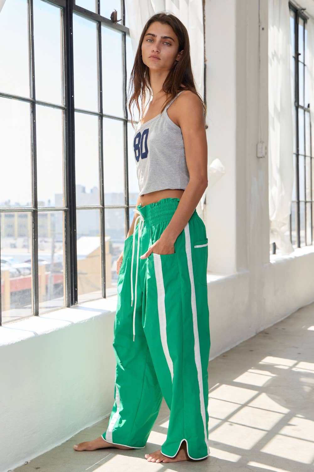 Windbreaker Pants with Contrast Stripe