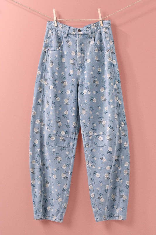 Floral Print Relaxed Fit Denim Pants