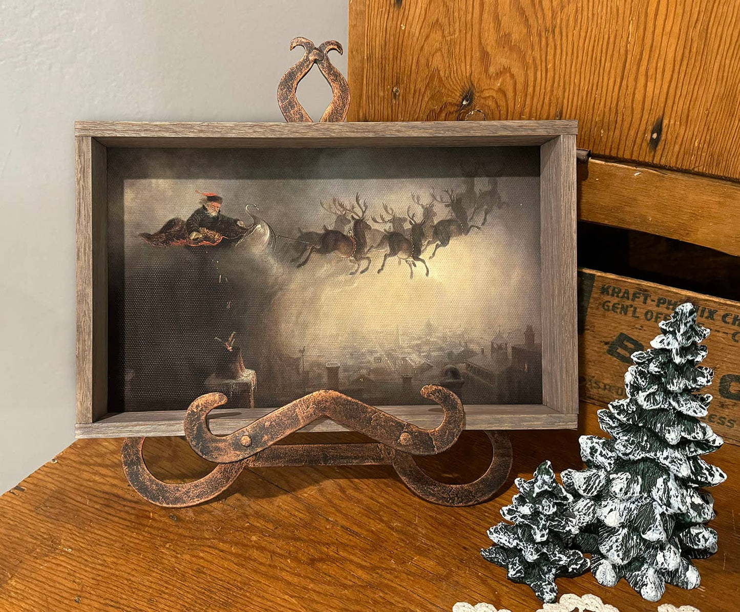 Santa Sleigh Christmas Night - Vintage Santa Canvas Art