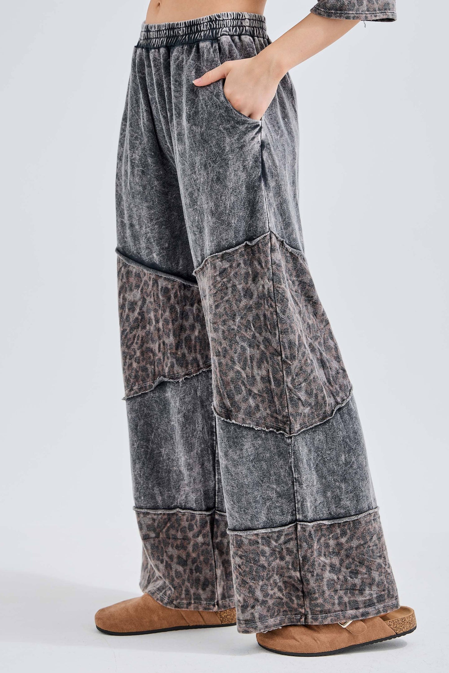 Mineral Washed Leopard Asymmetrical Tier Pants