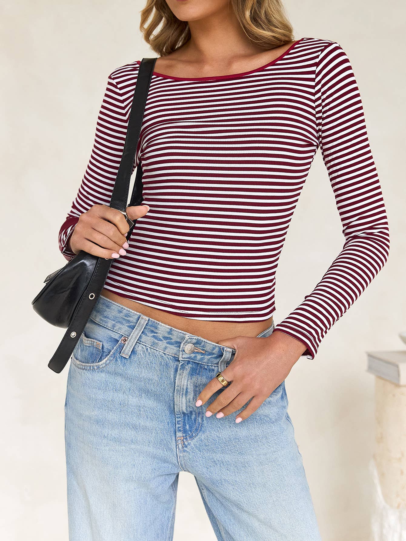 Backless Striped Long Sleeve Top