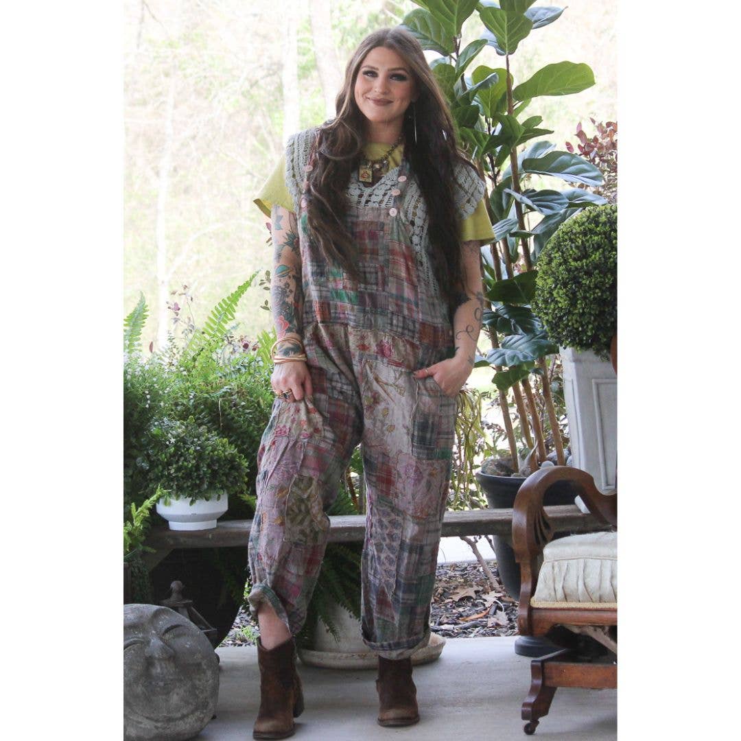 Jaded Gypsy Travels Await Overalls - Navy Plaid