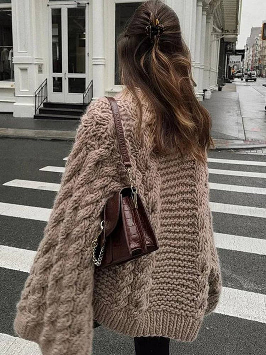 Slouchy Cable Knit Flare Sleeve Chunky Sweater Jumper