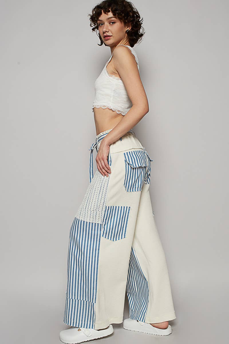 Striped Front Mesh Pockets Woven Pants