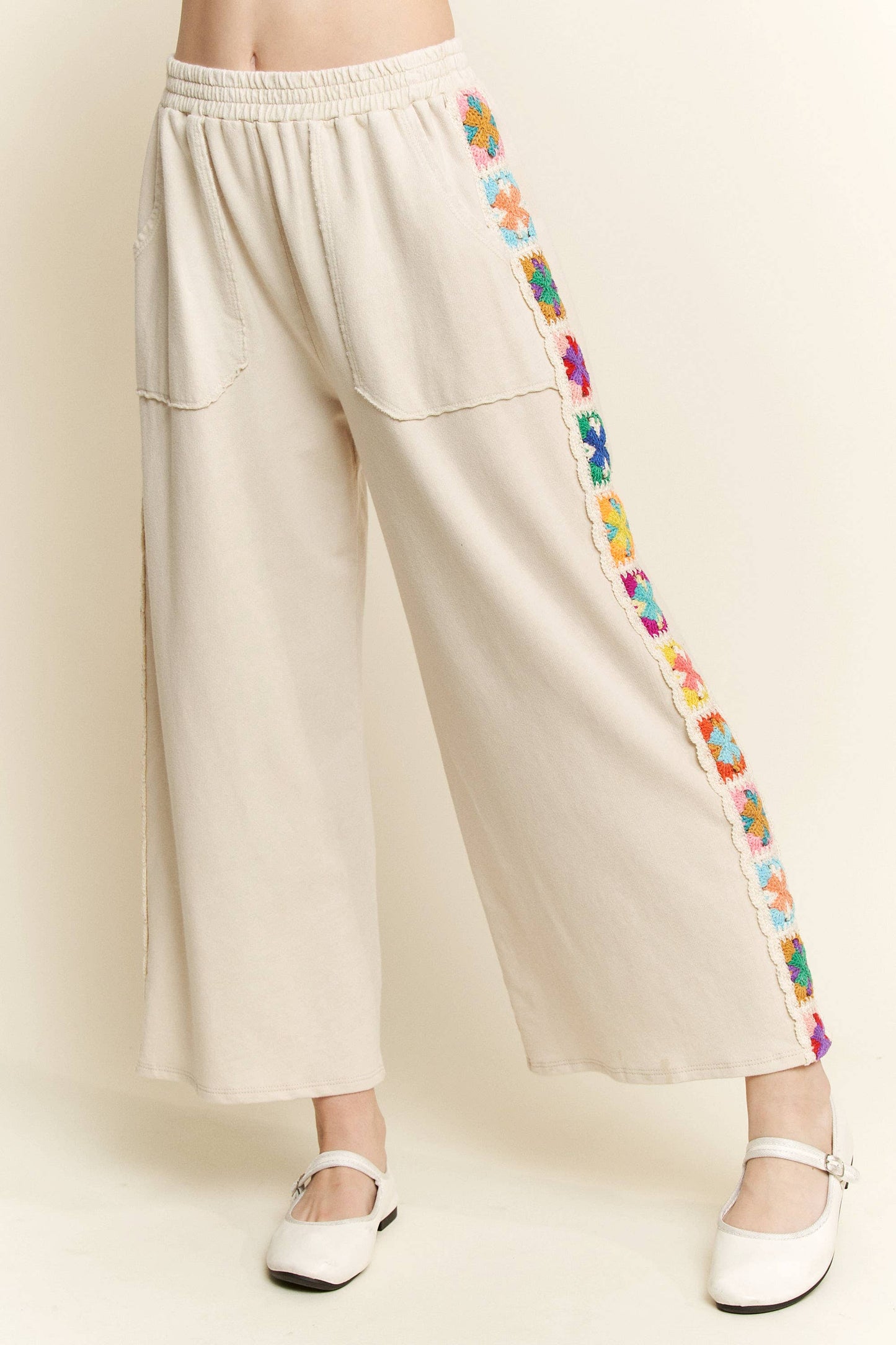 Mineral Washed Real Crochet Patch Side Trim Pant