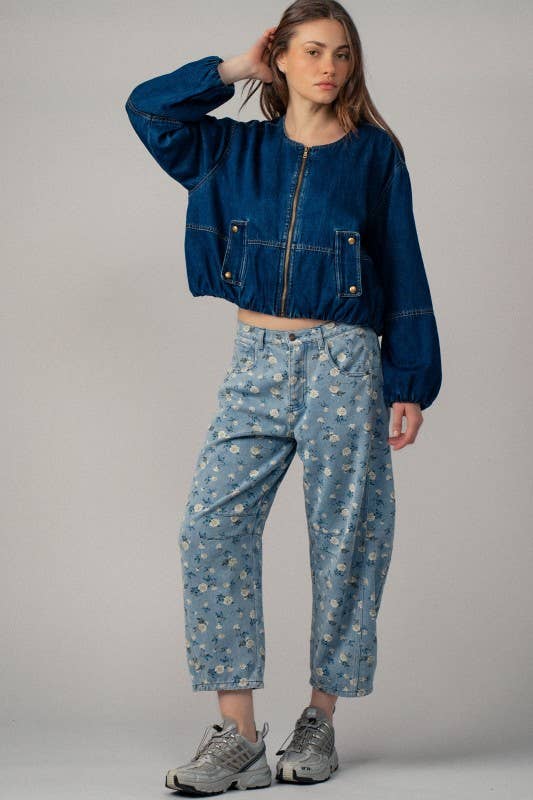 Floral Print Relaxed Fit Denim Pants