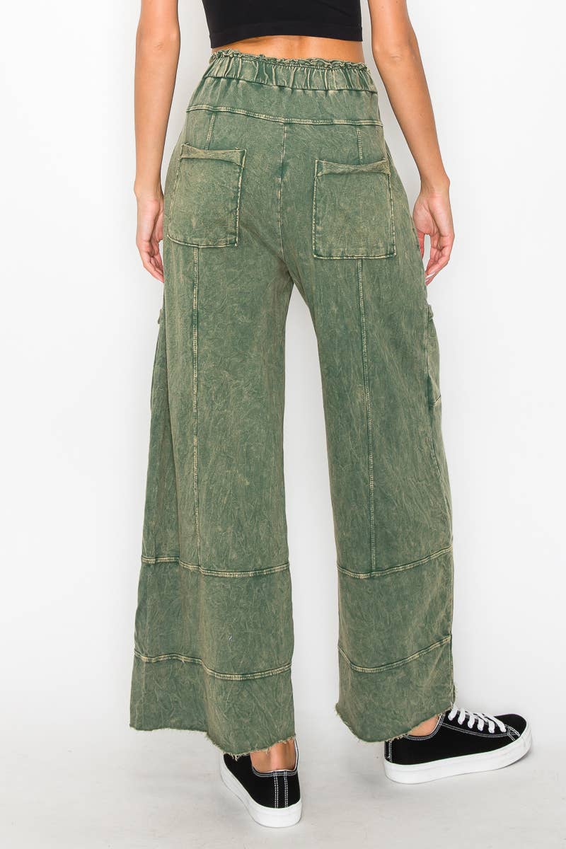 Mineral Wash Wide Leg Cropped Pants
