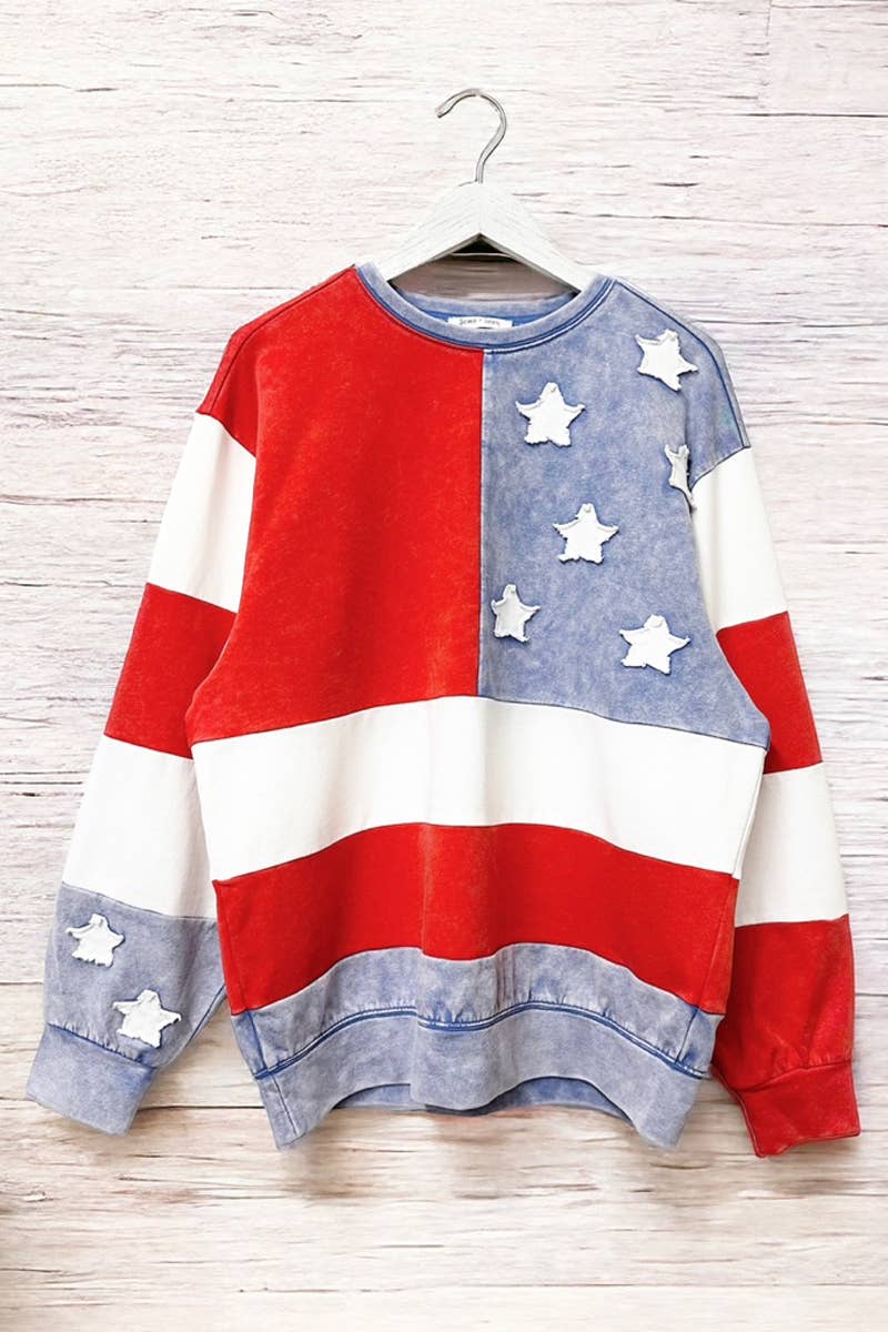 4th of July Mineral Washed American Flag Sweatshirt