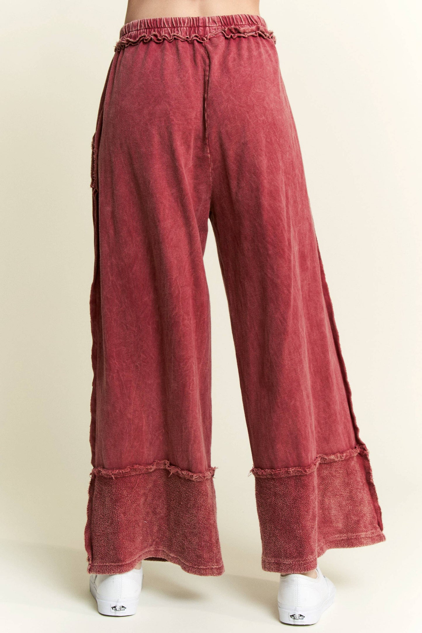 Mineral Wash Wide Pants with Raw Hem - Midnight Green