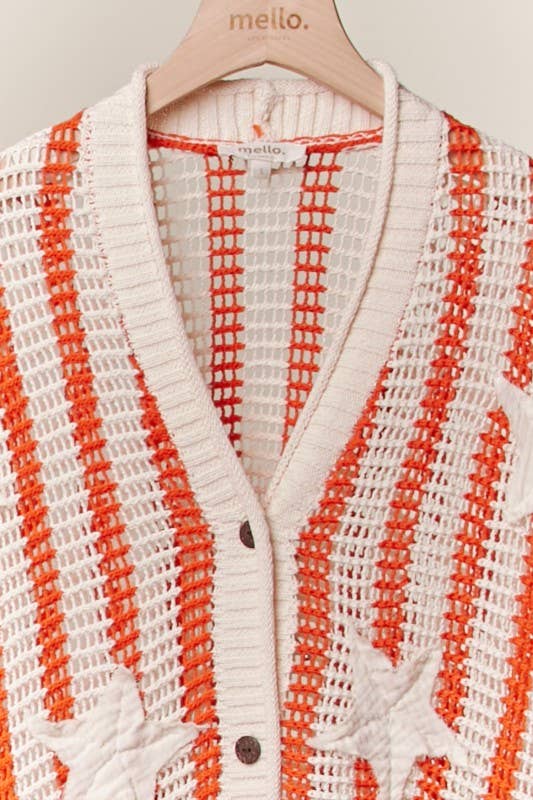 Star Patch Open-Knit Top with Ruffle Detail