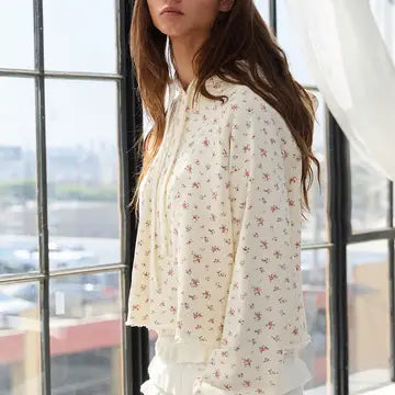 Floral Print Cropped Pullover Hoodie