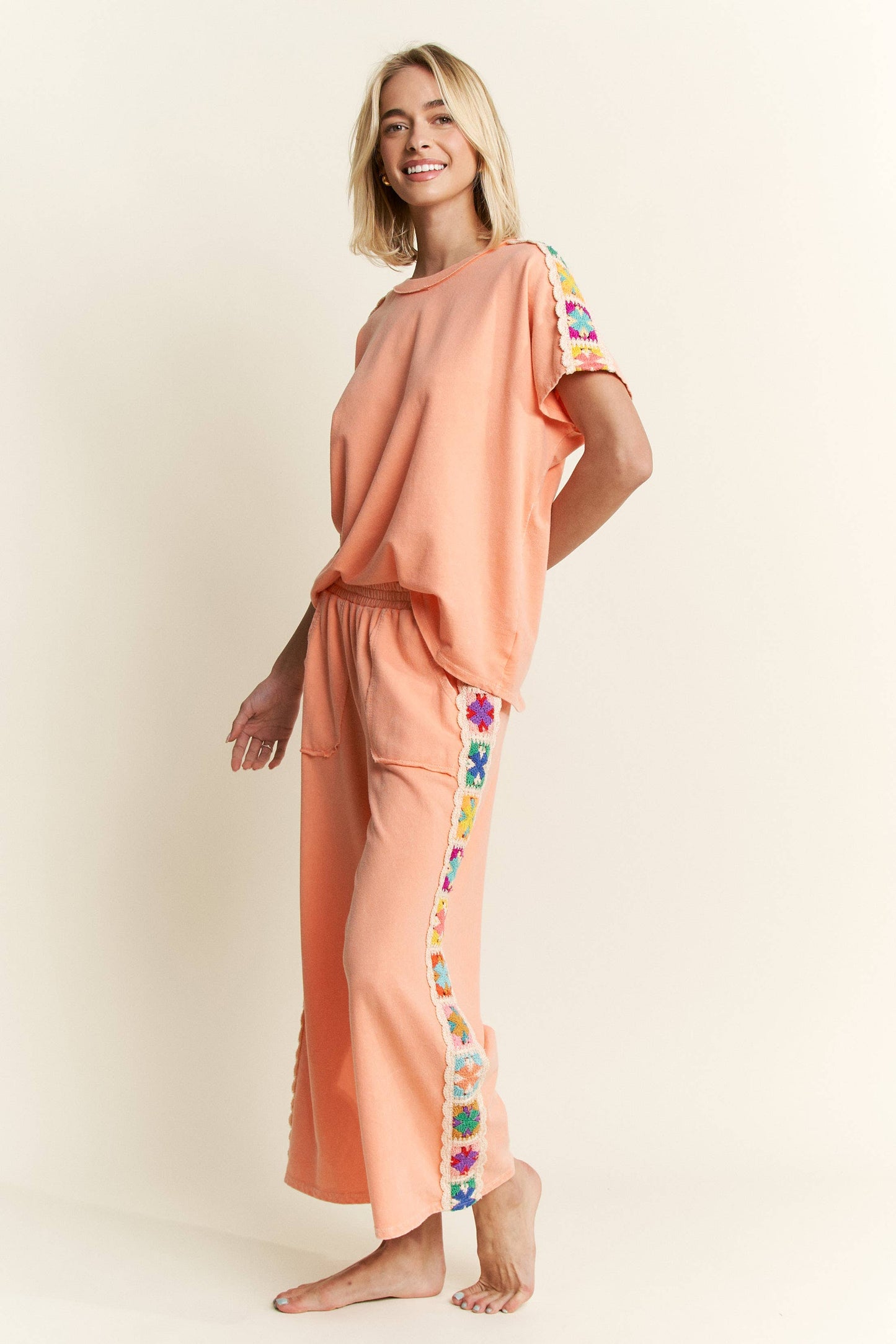 Mineral Washed Real Crochet Patch Side Trim Pant