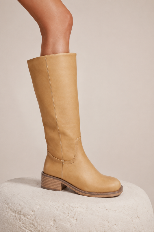 Tall Riding Fall Boots with Low Block Heel