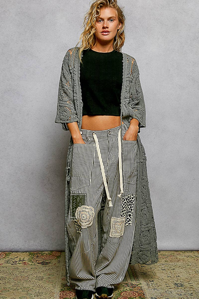 Long Sleeve Crochet Open Long Cardigan