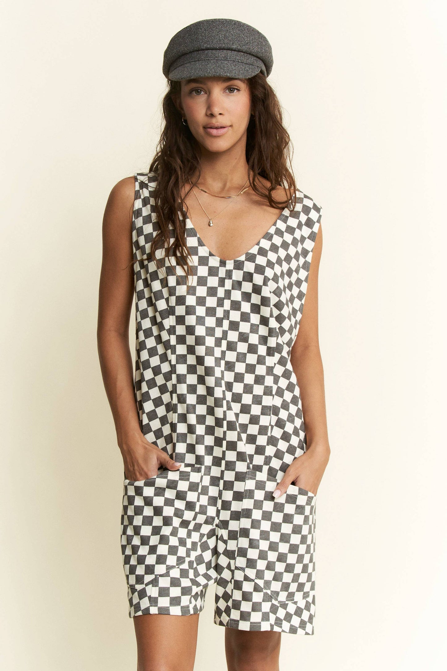 Plus Size Plaid Print Shorts Romper