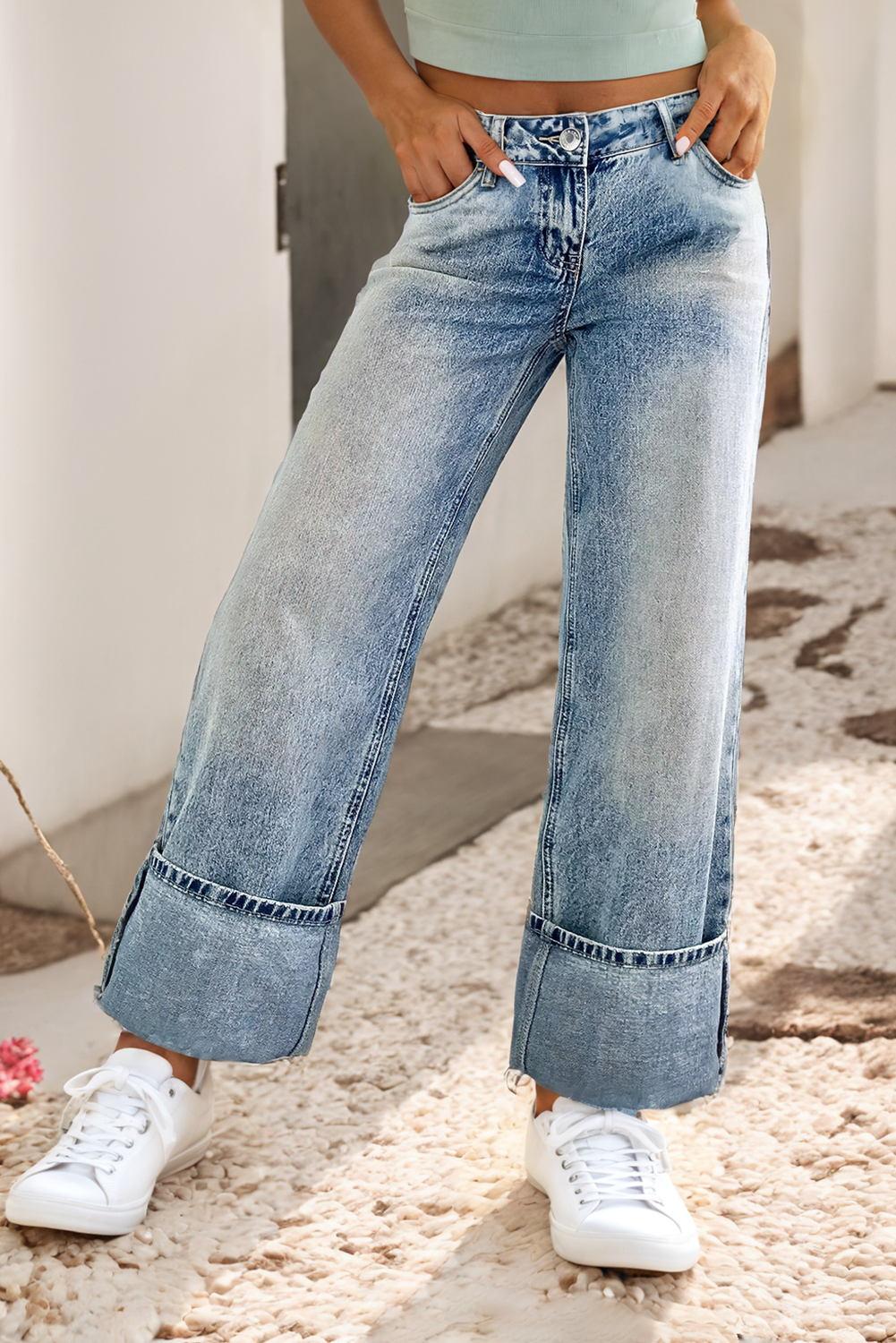 High Rise Button Fly Medium Wash Jeans