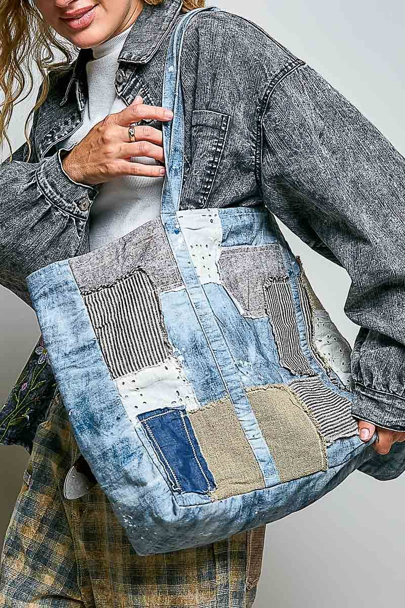 Unique Mix Patchwork Vintage Denim Casual Tote Bag
