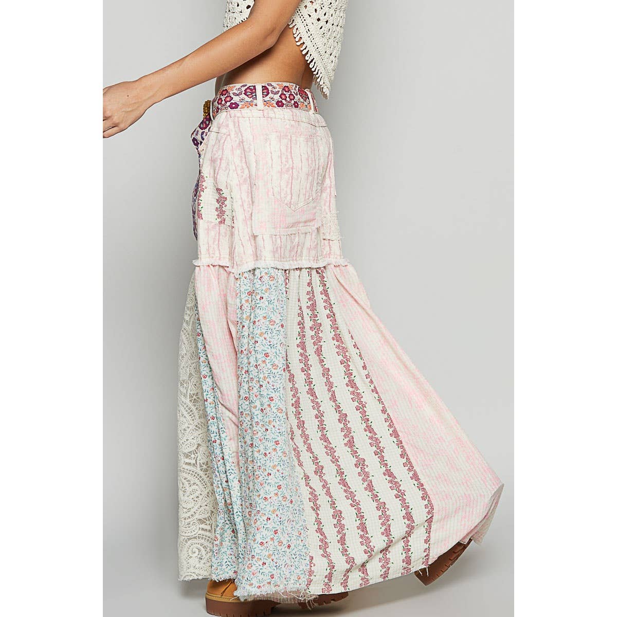 Woven Floral Print Mixed Skirt