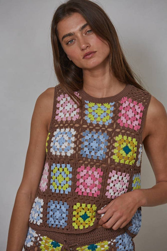 Knit Sweater Cotton Crochet Sleeveless Top