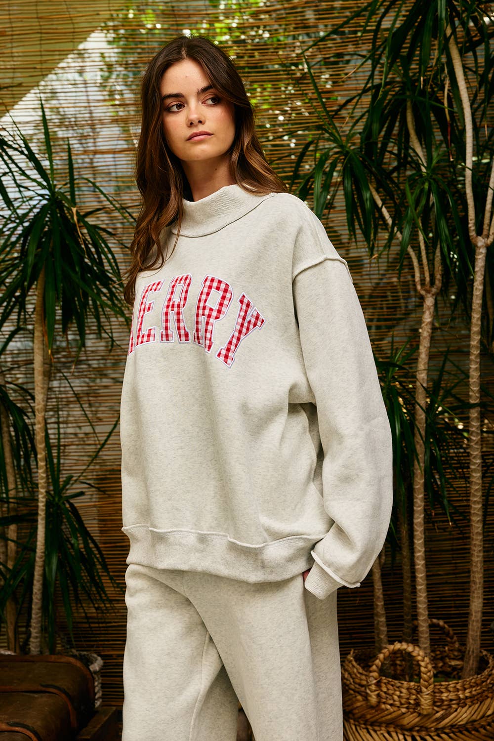"MERRY" Varsity Mock Neck Sweatshirt