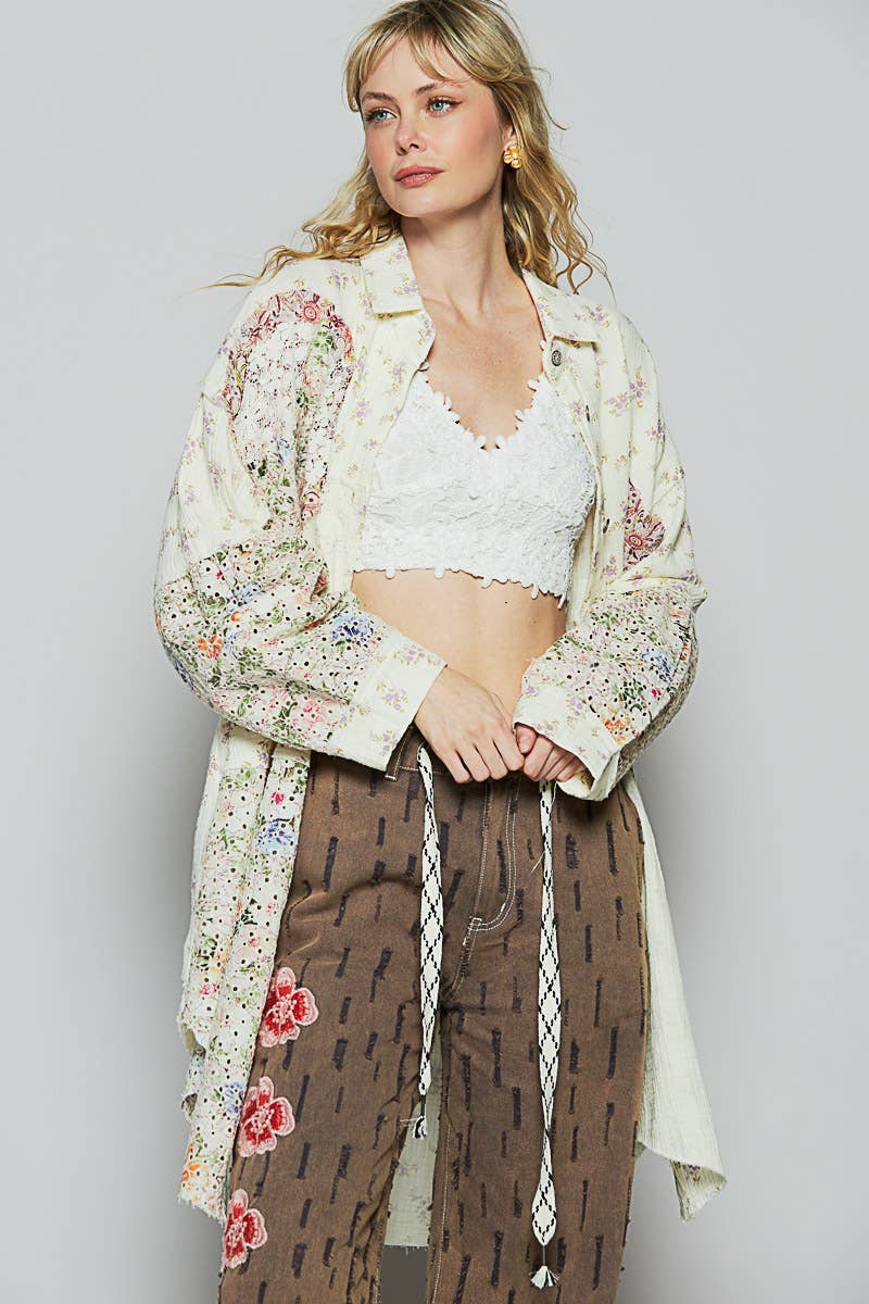 Long Sleeve Double Gauze Floral Peace Shirt
