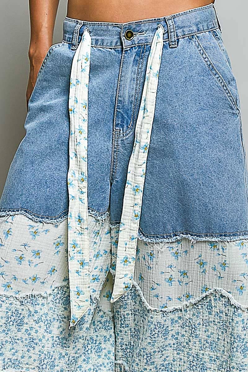 Varied Asymmetrical Patchwork Buckle Back Pants